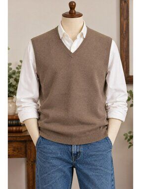 Paul Frederick Sweater Vest Mens XXL Brown Italian Merino Wool V Neck Fine Knit